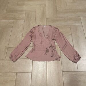 ❤️ BOGO FREE ❤️ Naked Zebra S Dusty Pink Silk-like Side Tie Peplum Long Sleeve